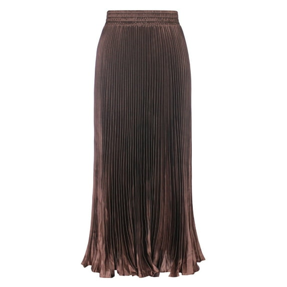 EDFBUYKRS Female Skirts Plus Size Tutu Skirts Black Women's Elastic Waist Satin Metallic Pleated Long Swing Skirt