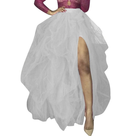 EDFBUYKRS Female Skirts Plus Size Tutu Skirts for Women 3X Ladies Carnival Party Solid Color High Waisted Elastic Casual Mesh Shampan Skirt Tutu Skirt Casual Skirt