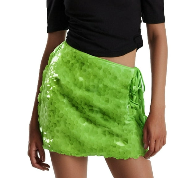 EDFBUYKRS Female Skirts Ruffle Mini Skirt Women Dark Women's Sequin Side Tie Bodycon Mini Skirt for Party and Daily Wear