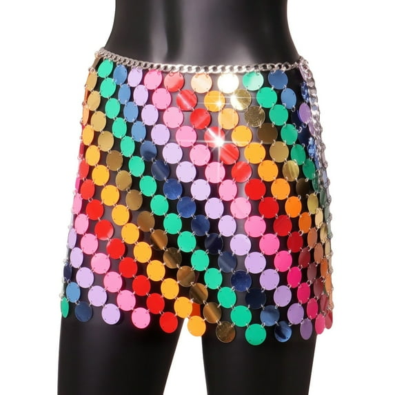 EDFBUYKRS Female Skirts Sequin Skirt Midi Length Women's Fashion Punk Style Street Style Beaded Holiday Party Skirt