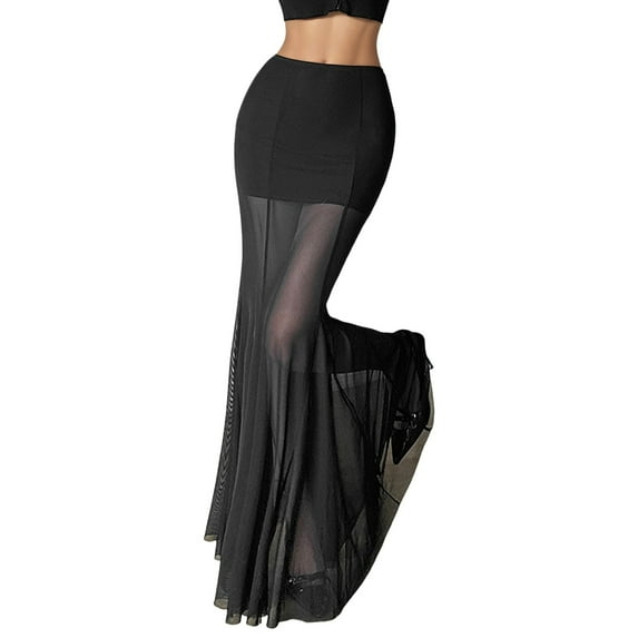 EDFBUYKRS Female Skirts Sequin Skirt Plus Size 5X Solid Color Bodycon Street Fashion High Waist Mesh Layered Pencil Skirt for A and Elegant