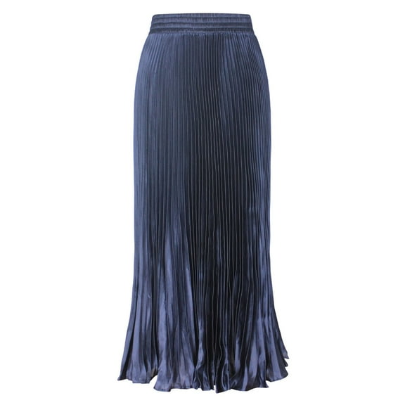 EDFBUYKRS Female Skirts Sequin Skirt Plus Size Long Women's Elastic Waist Satin Metallic Pleated Long Swing Skirt