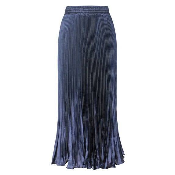 EDFBUYKRS Female Skirts Sequin Skirt Plus Size Long Women's Elastic Waist Satin Metallic Pleated Long Swing Skirt