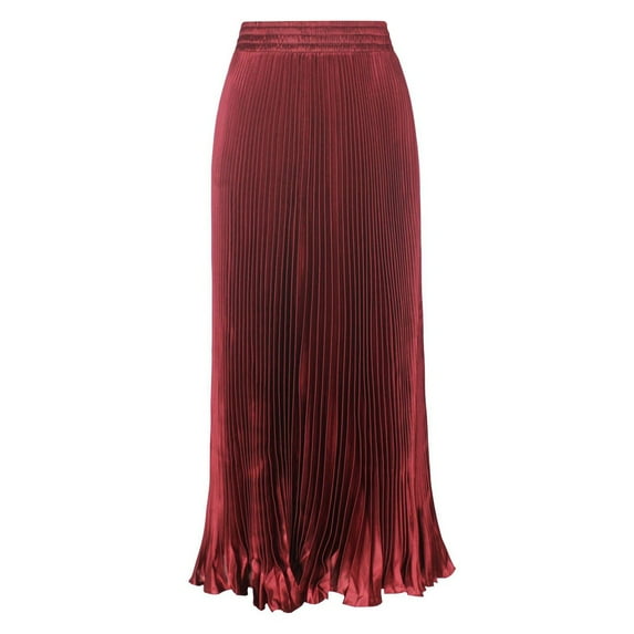EDFBUYKRS Female Skirts Sequin Skirt Plus Size Long Women's Elastic Waist Satin Metallic Pleated Long Swing Skirt
