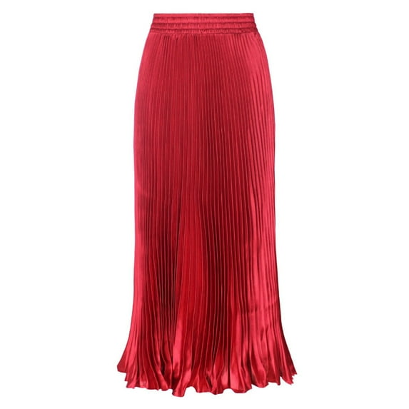 EDFBUYKRS Female Skirts Sequin Skirt Plus Size Long Women's Elastic Waist Satin Metallic Pleated Long Swing Skirt