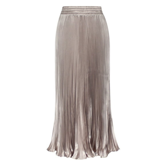 EDFBUYKRS Female Skirts Sequin Skirt Plus Size Long Women's Elastic Waist Satin Metallic Pleated Long Swing Skirt