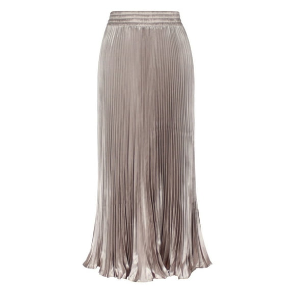 EDFBUYKRS Female Skirts Sequin Skirt Plus Size Long Women's Elastic Waist Satin Metallic Pleated Long Swing Skirt