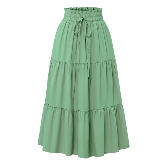 EDFBUYKRS Female Skirts Short Skirt Set Fall Summer Skirts for Women Boho Floral Tiered Maxi Skirt Drawstring High Waisted Flowy Ruffle A Line Skirt
