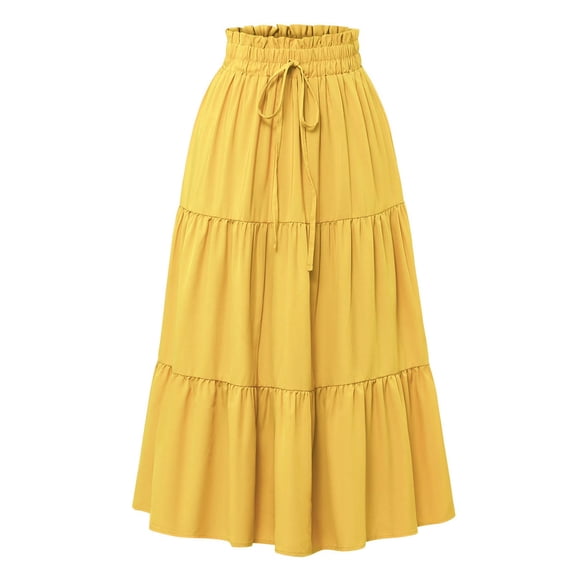 EDFBUYKRS Female Skirts Short Skirt Set Fall Summer Skirts for Women Boho Floral Tiered Maxi Skirt Drawstring High Waisted Flowy Ruffle A Line Skirt