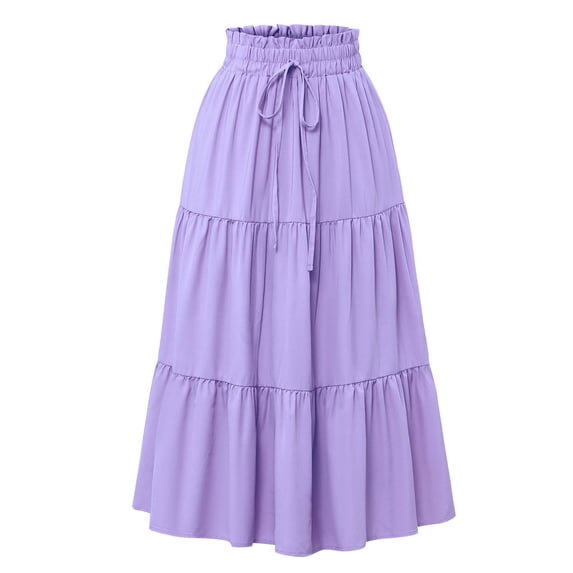 EDFBUYKRS Female Skirts Short Skirt Set Fall Summer Skirts for Women Boho Floral Tiered Maxi Skirt Drawstring High Waisted Flowy Ruffle A Line Skirt