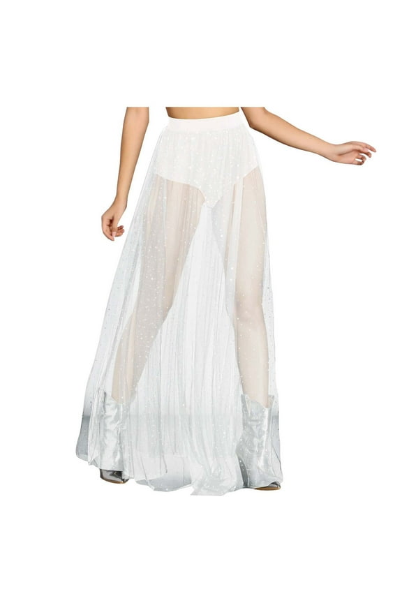 Female Skirts Short Skirt with Slit Plus Size Ladies' Nightclub Sheer Pleated Sequin Lace Pencil Skirt High Waist Glitter Bodycon Half Skirt