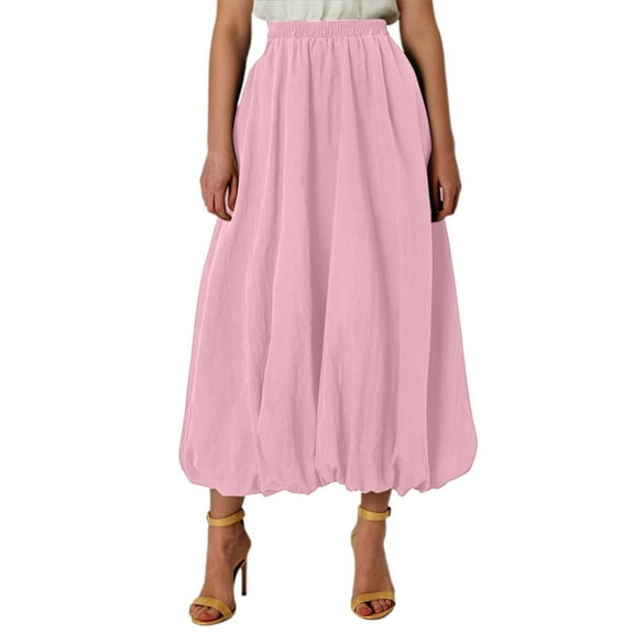 EDFBUYKRS Female Skirts Skirt for Women Going out Women's Casual Elastic Waist Skirt Summer Spring Fall Daily Versatile Stretch Comfortable Solid Color Midi Skirt