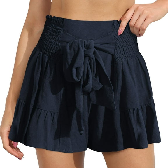 EDFBUYKRS Female Skirts Skirt for Women Short Womens Strappy Ruffled Fashion Wide Leg Shorts with Draped Fashion Casual Culottes