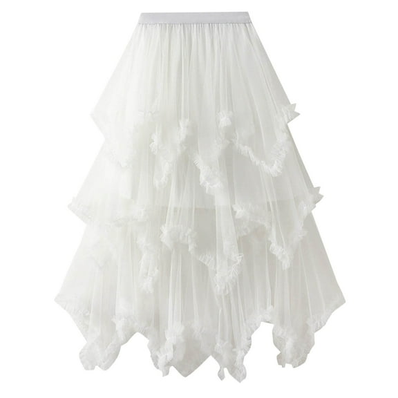 EDFBUYKRS Female Skirts Skirts for Women Knee Length Fall Spring Elastic Women Mesh Solid Skirt A Line Color Waist Long Skirt High Skirt