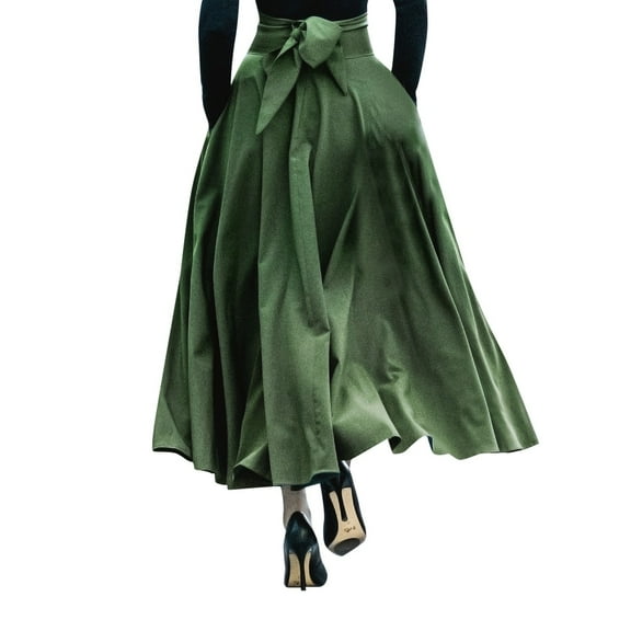 EDFBUYKRS Female Skirts Skirts for Women Midi Length Womens Long Bow Half Skirt Fashion Big Swing Skirt Long Dress A Line