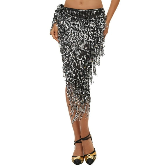 EDFBUYKRS Female Skirts Womens Skirt Sets 1 Piece Outfits Fall Women's Sequin Triangle Scarf Waist Chain Stage Performance Waist Wrap Fringe Sash Belly Dance Skirt