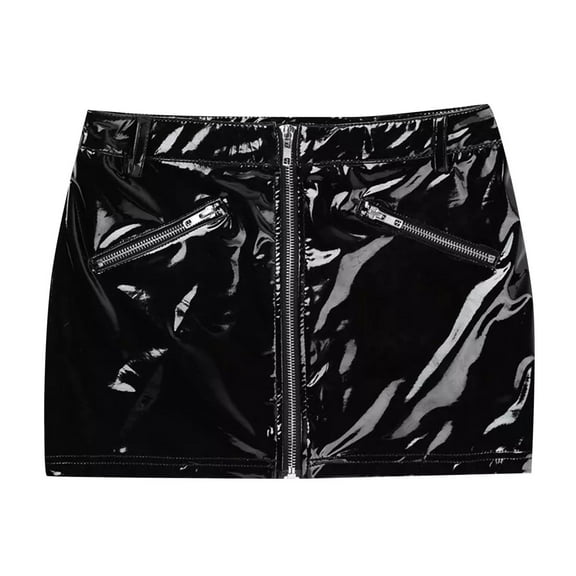 EDFBUYKRS Female Skirts Womens Skirts Fall Leather Womens Leather Stretch Mini Wrap Skirt Nightclub Leather Skirt