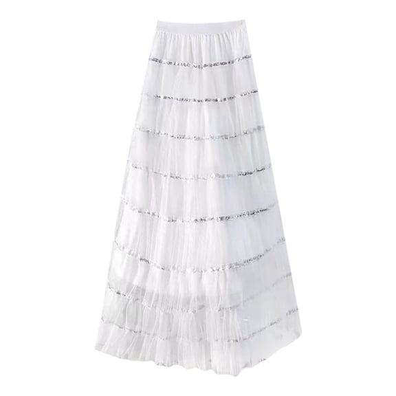 EDFBUYKRS Female Skirts Womens Skirts Long Length Women's High Waisted Slim and Sequin Mesh Patchwork A Line Cake Skirt Midi Skirt