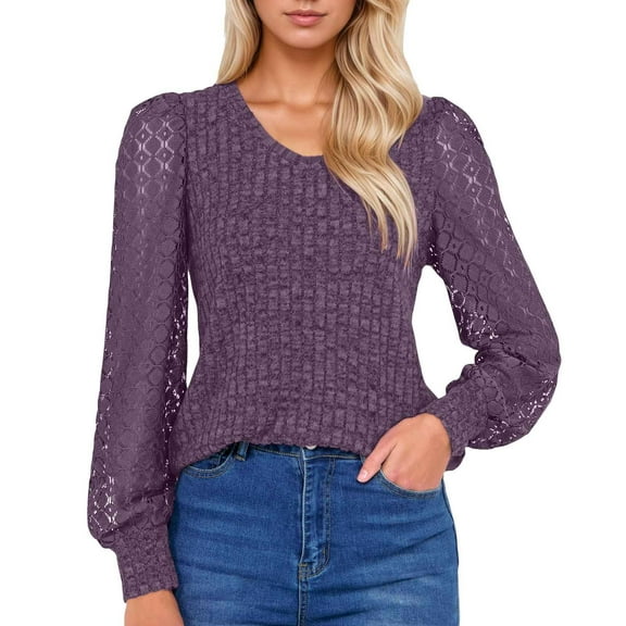 EDFBUYKRS Female Sweaters Long Sleeve Shirts for Women Crew Neck Casual Tunic Tops Lightweight Pullover Sweaters Fall Sweater L