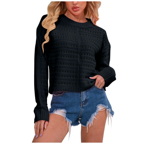 EDFBUYKRS Female Sweaters Long Sleeve Shirts for Women Lightweight Button Tunic Tops Side Split Fall Sweater L