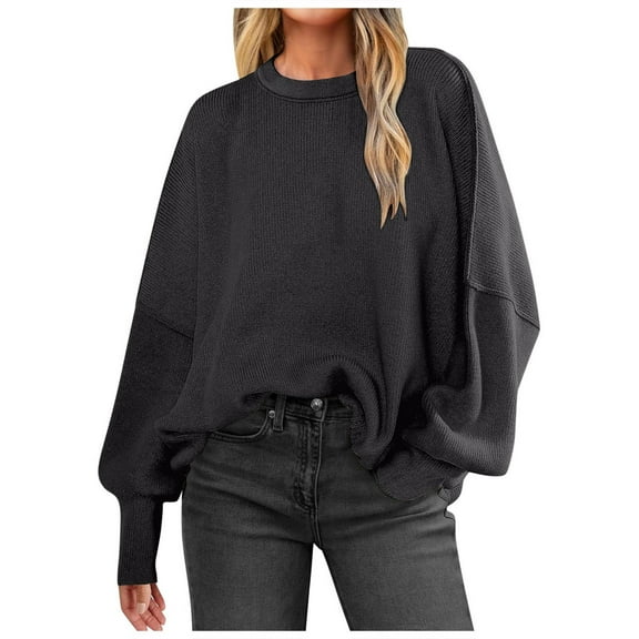 EDFBUYKRS Female Sweaters Long Sleeve Tops for Women Tunics Buttons Front Slit Fall Sweater S