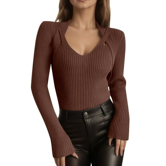 EDFBUYKRS Female Sweaters Sweaters for Women Long Sleeve Crewneck Tops Fall Oversized Casual Knit Pullover Fall Sweater L