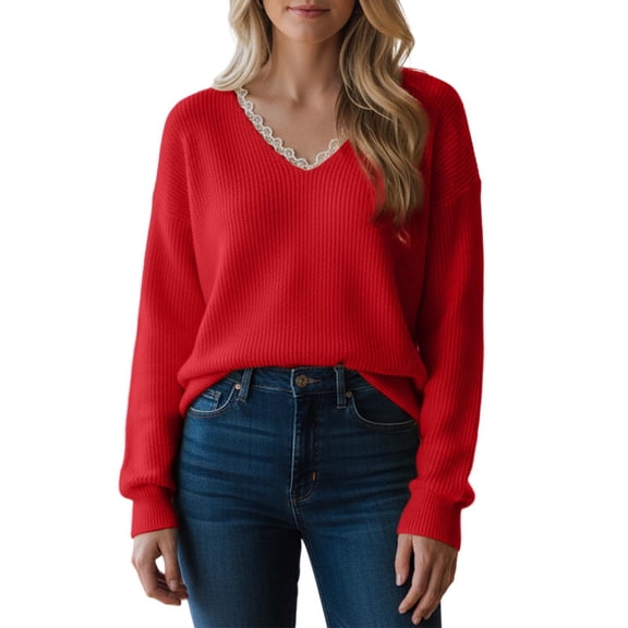EDFBUYKRS Female Sweaters Women's Tunic Sweater Knit Neck Pullover Long Sweater Tops Fall Sweater One Size