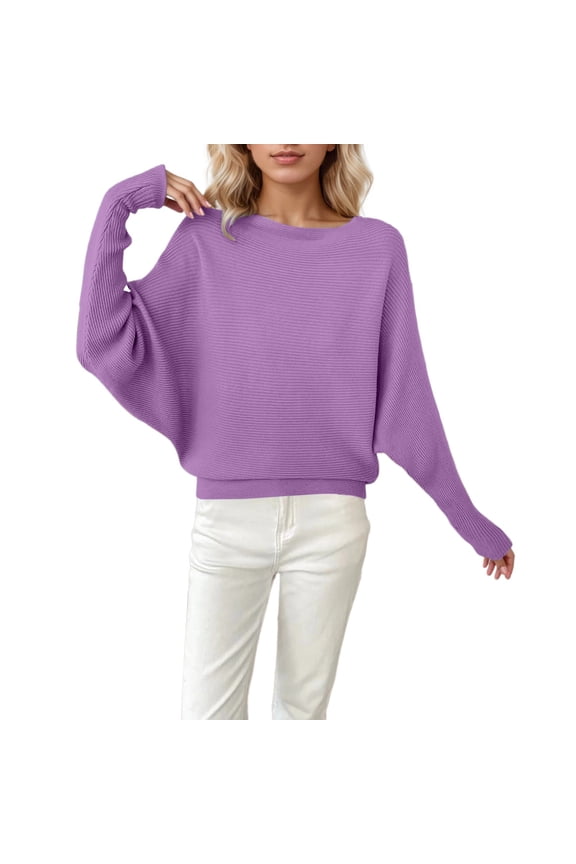 Female Sweaters Womens Sweaters Crewneck Batwing Long Sleeve Side Slit Fall Oversized Ribbed Knit Pullover Tops Fall Sweater Xl