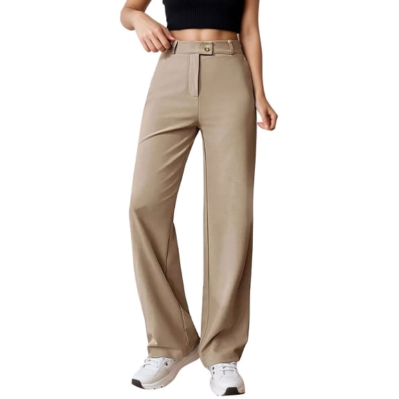 EDFBUYKRS Female Women Pants Casual Black Work Pants Women Tall Women's Wide Leg Pants High Waisted Dress Work Pants Business Casual Pants with Pockets Features: M