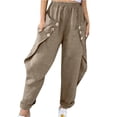 thumbnail image 1 of EDFBUYKRS Female Women Pants Casual Business Pants for Women Petite Fashion Women Loose Solid Linen Big Pockets Casual Pants S, 1 of 5