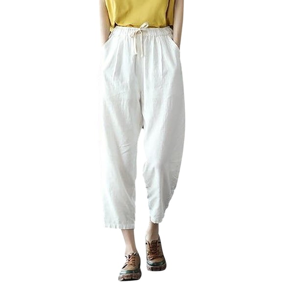 EDFBUYKRS Female Women Pants Casual Capri Pants for Women Plus Size Stretch Jeans Pocket Elastic Breathable Trousers Loose and Linen Pant Womens Pants M