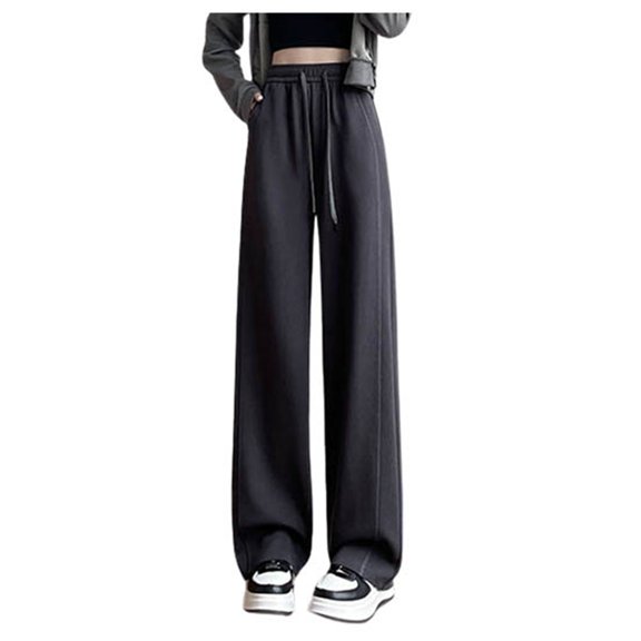 EDFBUYKRS Female Women Pants Casual Capri Pants for Women Stretch Denim Women's Wide Leg Flowing Casual Pants Straight Elastic Waist Sports Pants 2026 Autumn L
