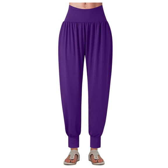 EDFBUYKRS Female Women Pants Casual Capri Pants for Women Plus Size Yoga-Ready Women Solid Color Casual Loose Harem Pants Women Trousers Tie Feet L