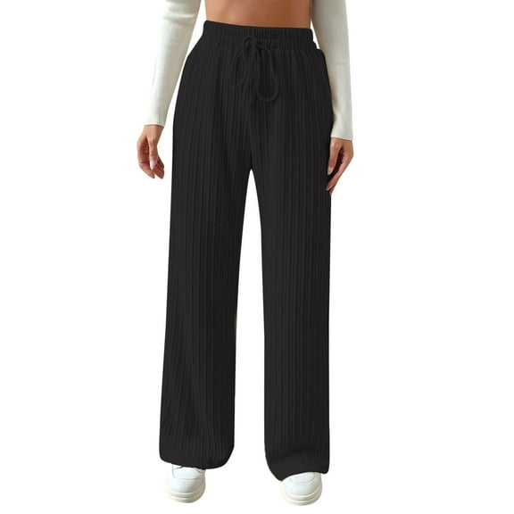 EDFBUYKRS Female Women Pants Casual Cargo Pants Women High Waisted Camo Women's Casual Rib Knit High Elastic Waist Elastic Waist Pant Wide Leg Pant Pants Trousers L