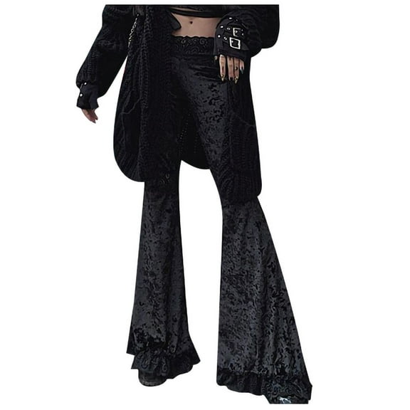EDFBUYKRS Female Women Pants Casual Cargo Pants Women Plus Size Women Fashion Pants Gothic Paneled Lace Wide-Leg Pants Long Pants L