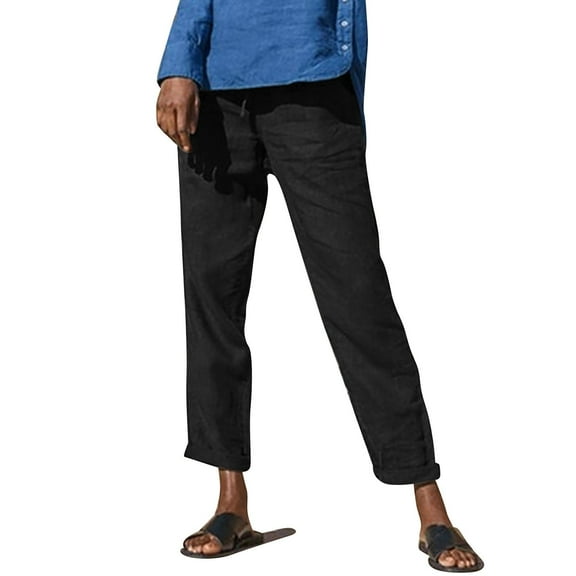 EDFBUYKRS Female Women Pants Casual Cargo Pants Women Plus Size Women's Pocket Solid Color Linen Fashion Drawstring Loose Casual Straight Leg Trousers M