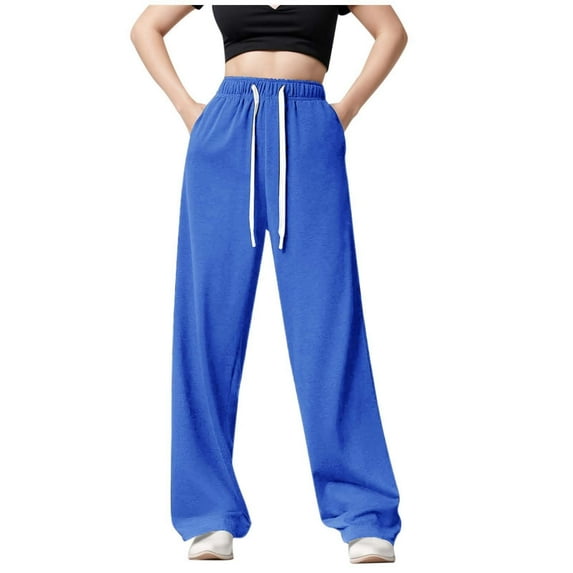 EDFBUYKRS Female Women Pants Casual Cargo Pants Women Tall 34-36 Inseam Women's Solid Color Autumn and Winter High Waisted Drawstring Pocket Wide Leg Fitness and Sports Casual Sweatpants L