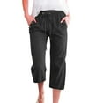 thumbnail image 1 of EDFBUYKRS Female Women Pants Casual Cargo Pants Women Tall 34-36 Inseam Women's Solid Color Linen Blend 7/8 Pants Loose Fit Casual Trousers with Pockets M, 1 of 4