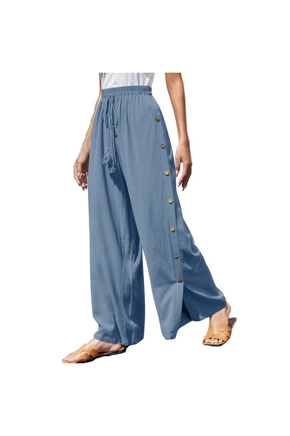 Female Women Pants Casual Cargo Pants Women Tall Length Women's Solid Color High Waisted Casual Pants with Elastic Waistband and Loose Wide Leg Pants L
