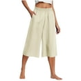 thumbnail image 1 of EDFBUYKRS Female Women Pants Casual Drawstring Pants Women Jeans Petite Capri Pants for Women Lined Wide Leg Summer Pants Drawstring Elastic Waist Capris Trousers with Pockets Xl, 1 of 9