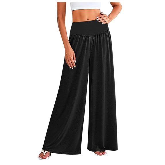 EDFBUYKRS Female Women Pants Casual Dress Pants Women Petite Womens High Waisted Flowy Palazzo with Pockets S