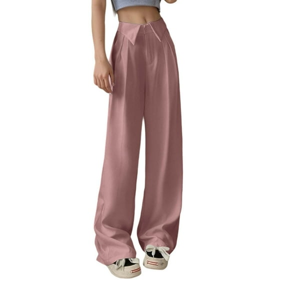 EDFBUYKRS Female Women Pants Casual Dress Pants Women Plus Size 3X Women's Casual Pants High Waisted Wide Leg Trousers Flowy Straight Fit Comfortable Stretchy Soft Fabric S