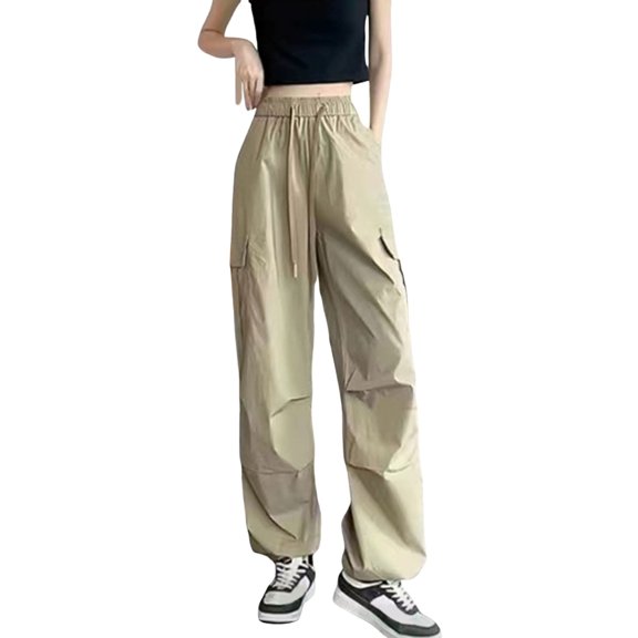 EDFBUYKRS Female Women Pants Casual Dress Pants Women Plus Size Short Length Women's Cargo Trousers Loose Work Trousers Quick Drying Stretch High Waist Pocket Streetwearsun Protective Cargo Pants M