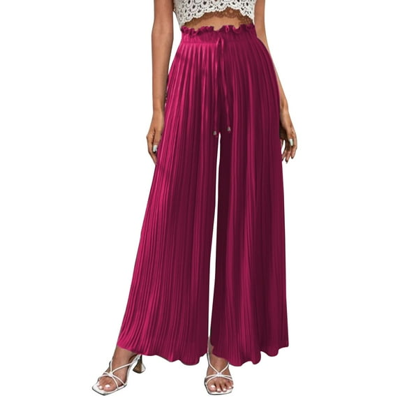 EDFBUYKRS Female Women Pants Casual Dress Pants Women Tall Stretch Womens Wide Leg Palazzo Pants High Waisted Pant Smocked Pleated Loose Fit Casual Trousers L