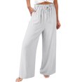thumbnail image 1 of EDFBUYKRS Female Women Pants Casual Hiking Pants Women Tall 36 Inseam Women's Flowy Wide Leg Pants Casual Beach Pants High Waisted Drawstring Palazzo Trousers with Pockets S, 1 of 4
