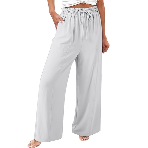 EDFBUYKRS Female Women Pants Casual Hiking Pants Women Tall 36 Inseam Women's Flowy Wide Leg Pants Casual Beach Pants High Waisted Drawstring Palazzo Trousers with Pockets S