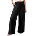 thumbnail image 1 of EDFBUYKRS Female Women Pants Casual Hiking Pants Women Tall 36 Inseam Women's Flowy Wide Leg Pants Casual Beach Pants High Waisted Drawstring Palazzo Trousers with Pockets S, 1 of 4