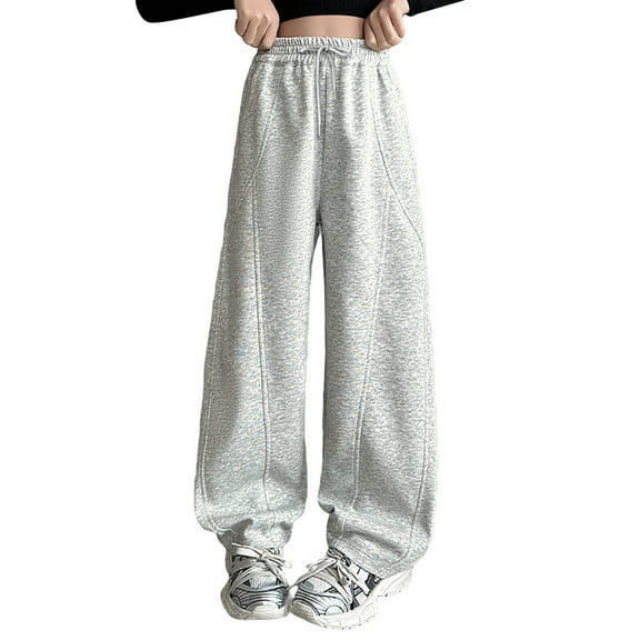 EDFBUYKRS Female Women Pants Casual Linen Pants for Women High Waist Womens Wide Leg Sweatpants High Waisted Baggy Pants Fashion Teen Girl Drawstring Athletic Joggers L