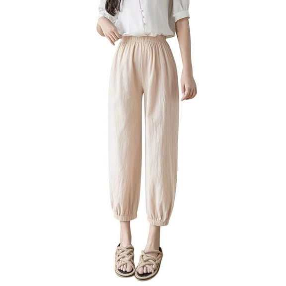 EDFBUYKRS Female Women Pants Casual Linen Pants Women Long Set Womens Solid Pocket Elastic Waist Loose Trousers Pants S