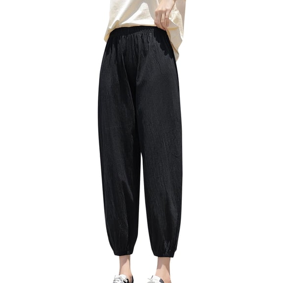 EDFBUYKRS Female Women Pants Casual Linen Pants Women Long Set Womens Solid Pocket Elastic Waist Loose Trousers Pants Xl